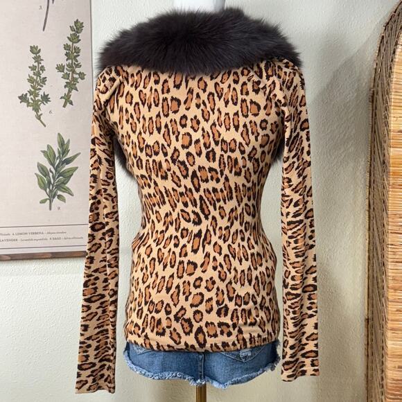 Vintage 90s Y2k Fur Trim Leopard Zip Cardigan Sweater McBling Mob Wife Sexy S - Picture 4 of 7